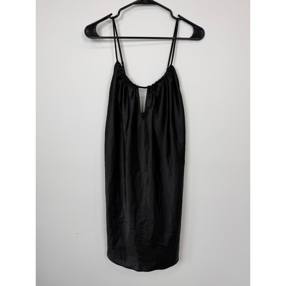 Avon Intimates Womens 2X Black Satin Chemise Nightgown Keyhole Strappy Sleepwear